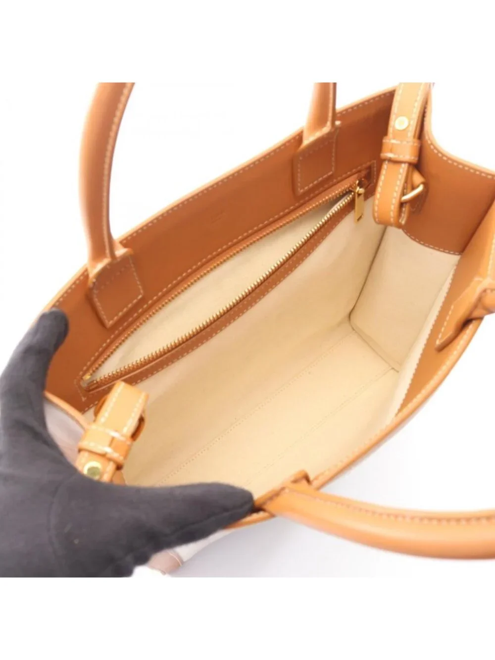 Celine Tote Small Vertical Cover 2-Way Natural Beige Canvas Leather